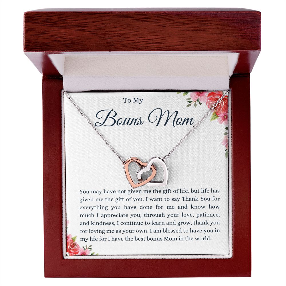 To My Bonus Mom Interlocking Hearts Necklace