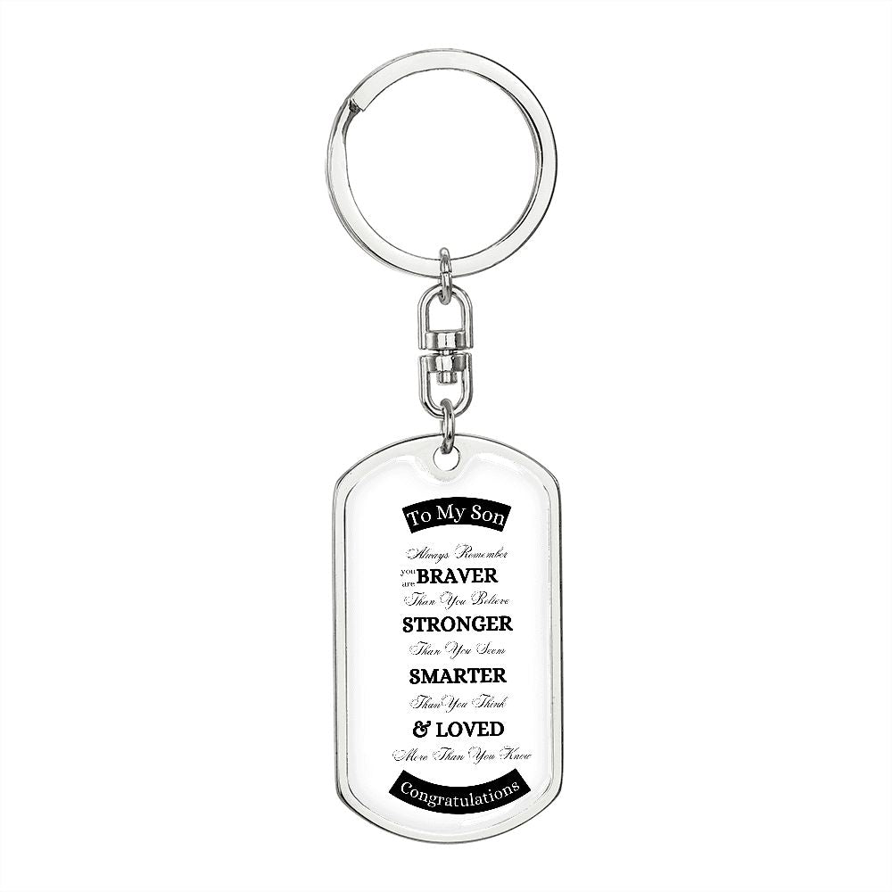 To My Son Graduate Swivel Key Dog Tag Key Chain