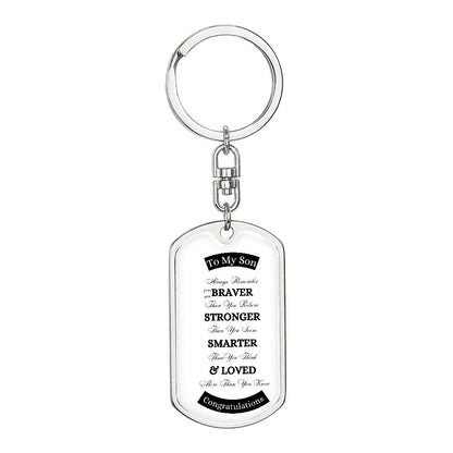 To My Son Graduate Swivel Key Dog Tag Key Chain