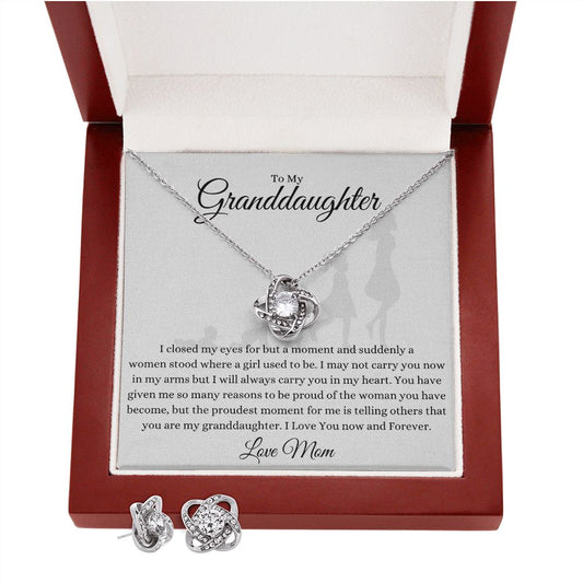 To My Granddaughter Gorgeous Love Knot Earring & Necklace