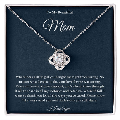 To My Beautiful Mom Love Knot Necklace