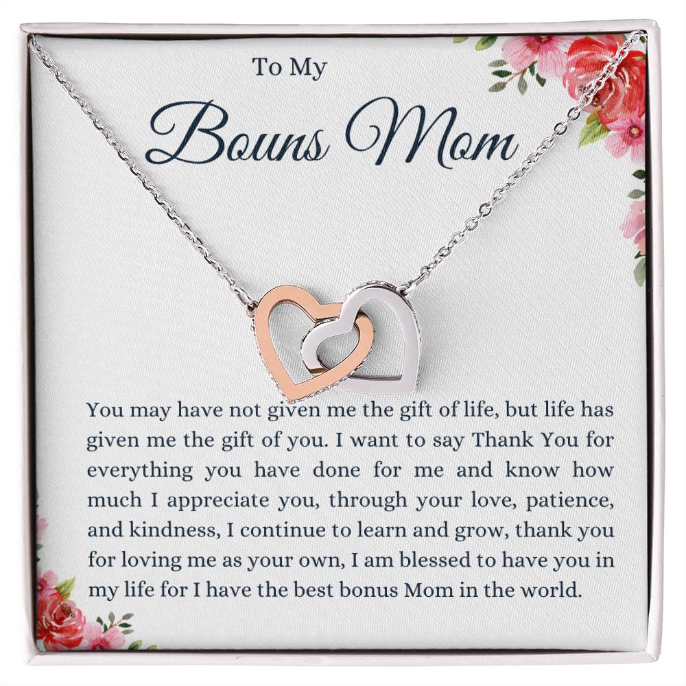 To My Bonus Mom Interlocking Hearts Necklace