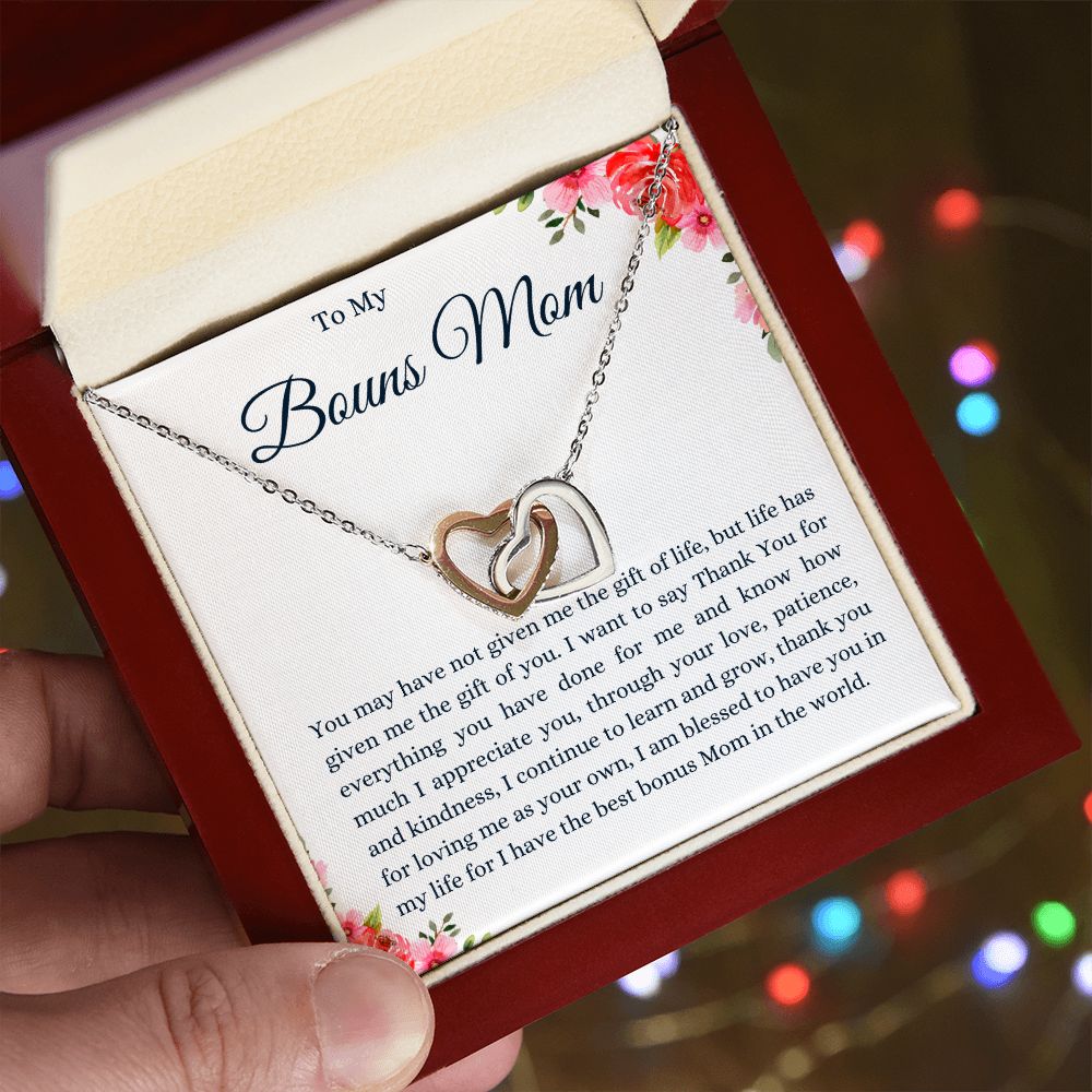 To My Bonus Mom Interlocking Hearts Necklace